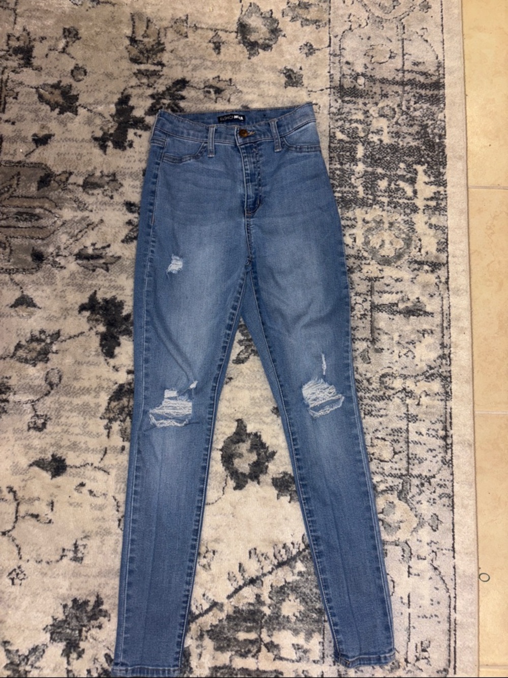 Fashion Nova Light Blue Distressed High-Rise Skinny Jeans